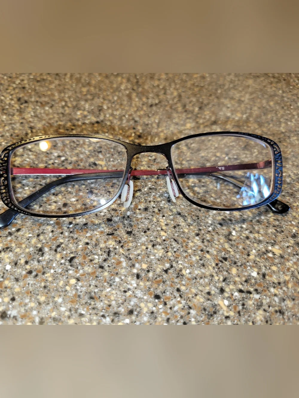 Zenni Rectangle Glasses Frames Black/Burgundy Cutout Scroll  - Retired / Rare